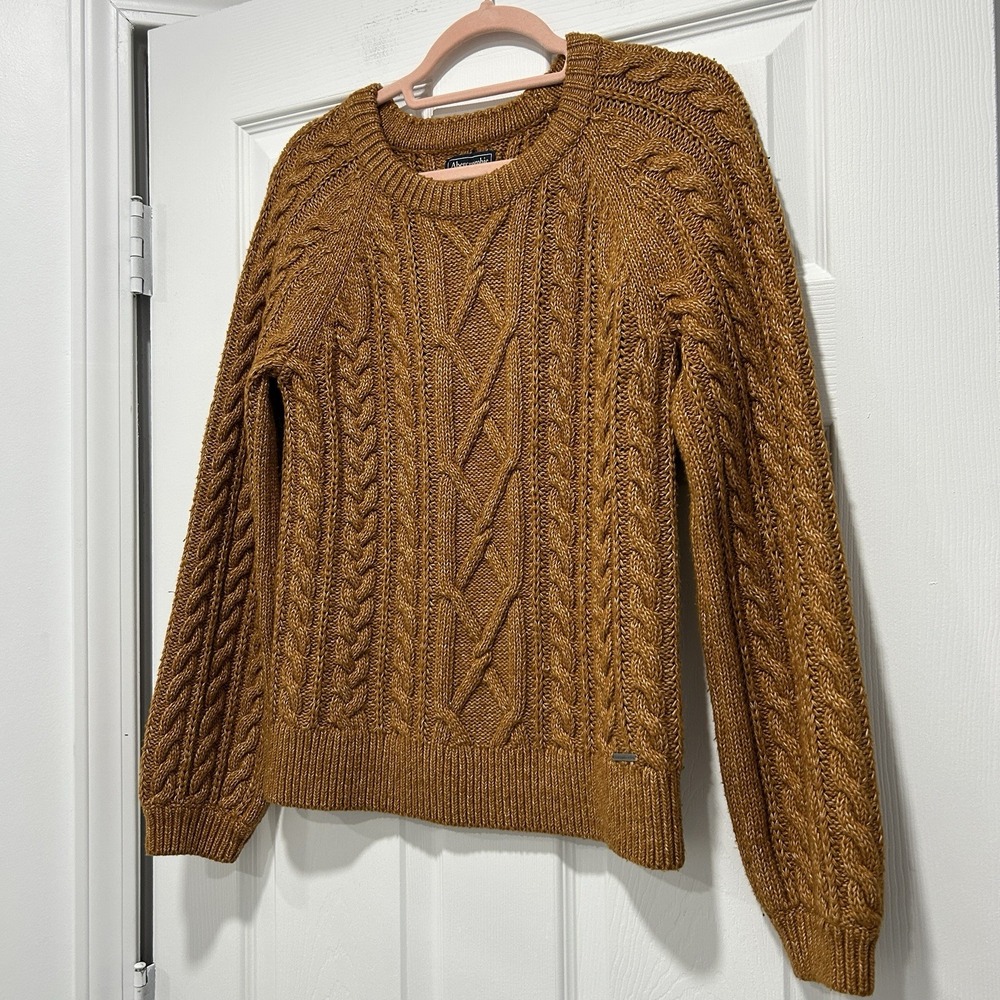 Abercrombie & Fitch Women's Medium Cotton blend cable‎ knit sweater Burnt Orange - Picture 2 of 8